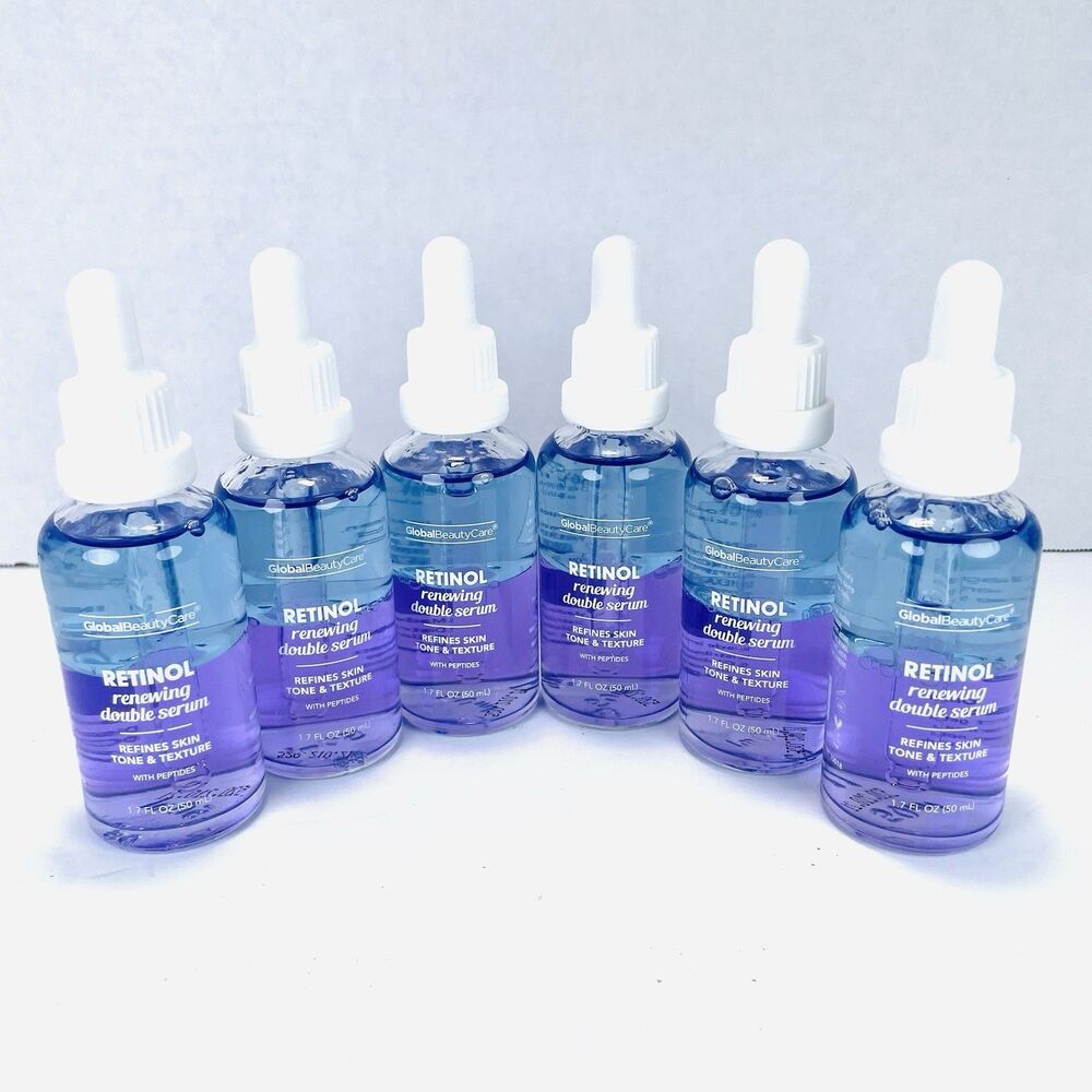 6 Global Beauty Care RETINOL RENEWING DOUBLE SERUM Tone & Texture 1.7 FL oz. NEW